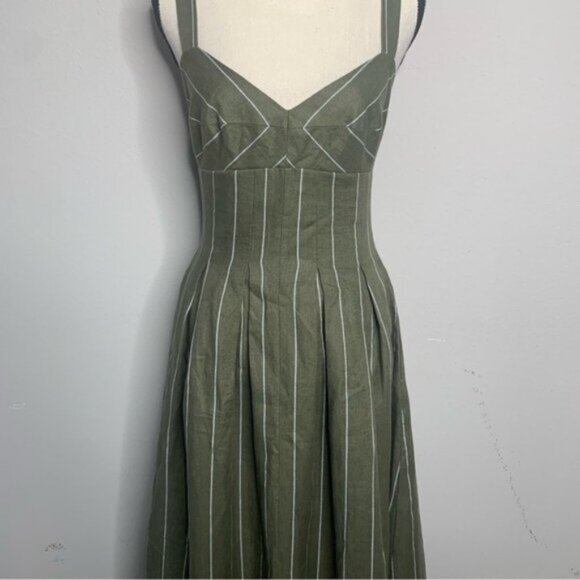 NWT NICHOLAS Selene Seamed Cami Linen Olive & White Striped Maxi Dress - Picture 9 of 16